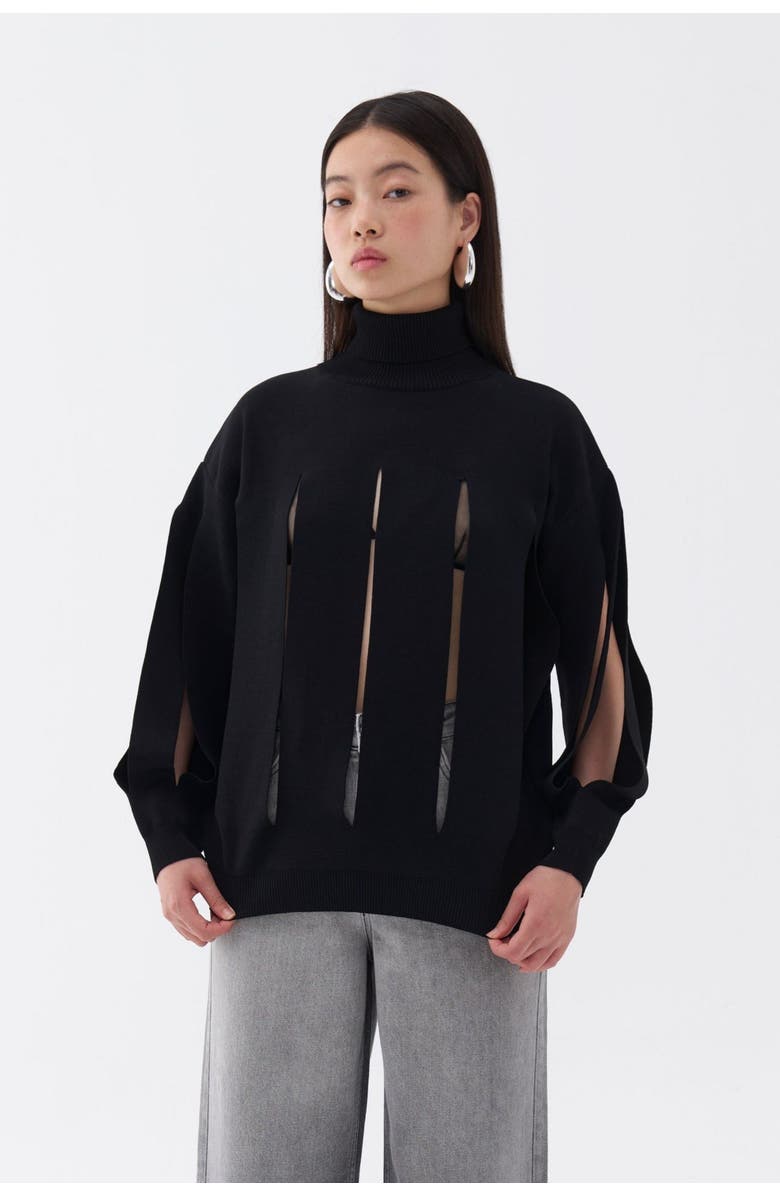 Nocturne Knitted Sweater with Cut-Out Detail, Main, color, 