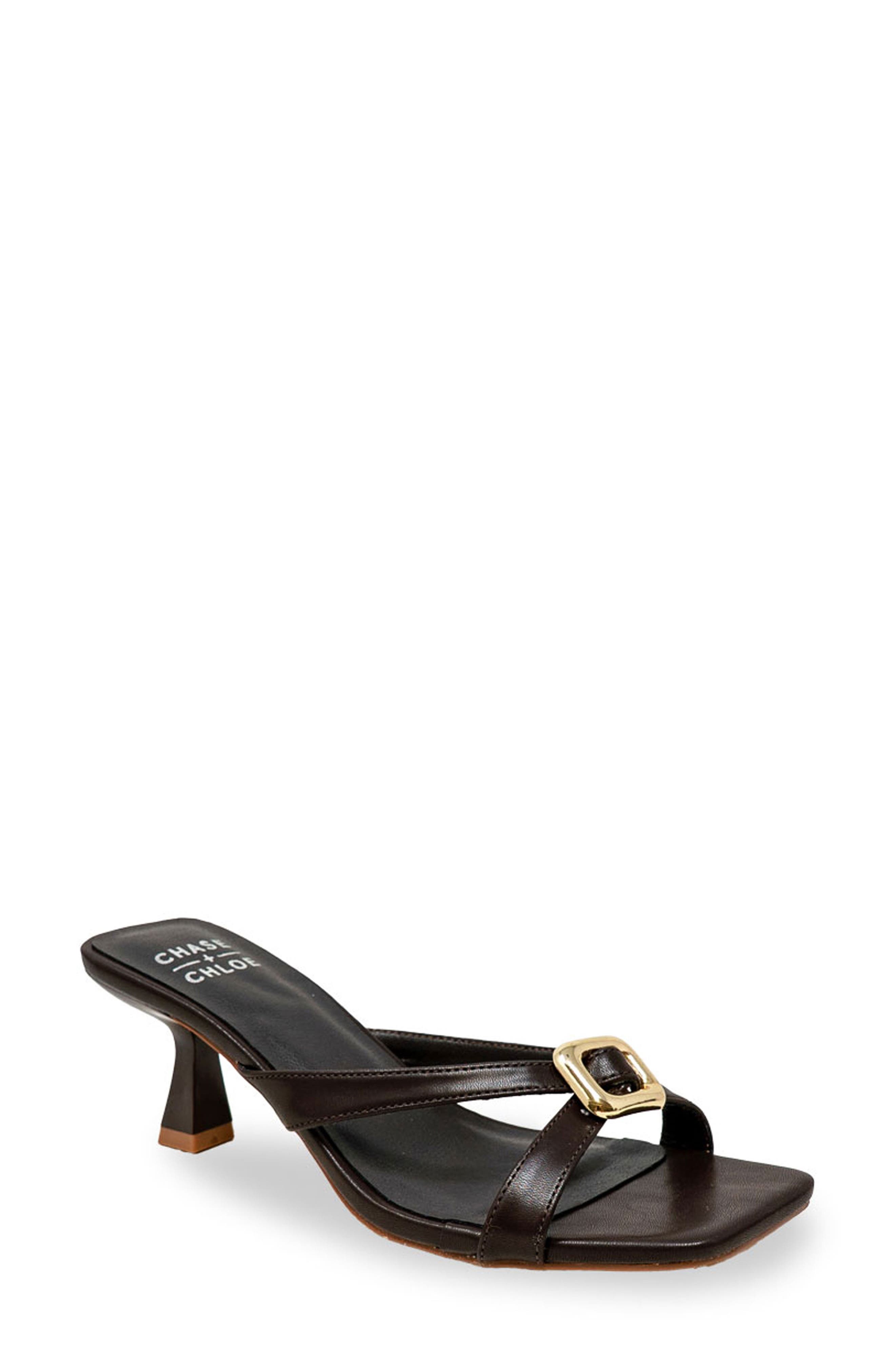 Square Toe Slide Sandal, Main, color, BROWN PU