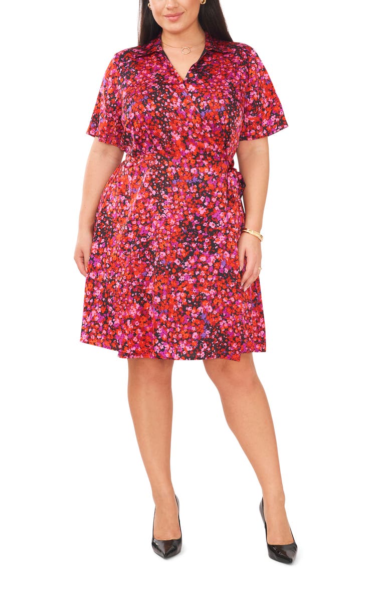 Vince Camuto Floral Collared Wrap Dress, Main, color, 