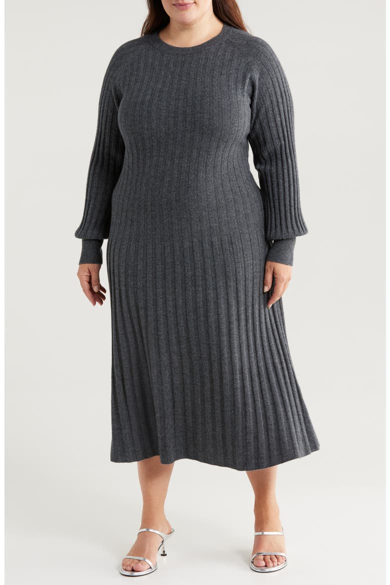 Long Sleeve Wool & Cashmere Sweater Dress, Main, color, GREY DARK CHARCOAL HEATHER