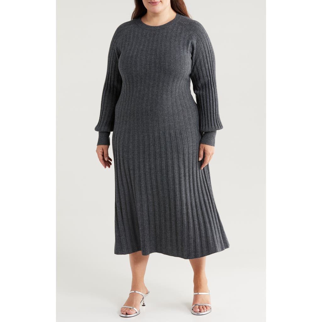 Nordstrom Long Sleeve Wool & Cashmere Sweater Dress In Grey Dark Charcoal Heather