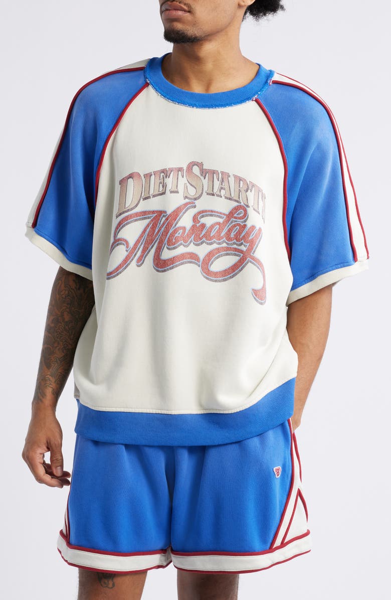 DIET STARTS MONDAY Warm-Up Colorblock Short Sleeve Cotton Graphic Sweatshirt, Main, color,