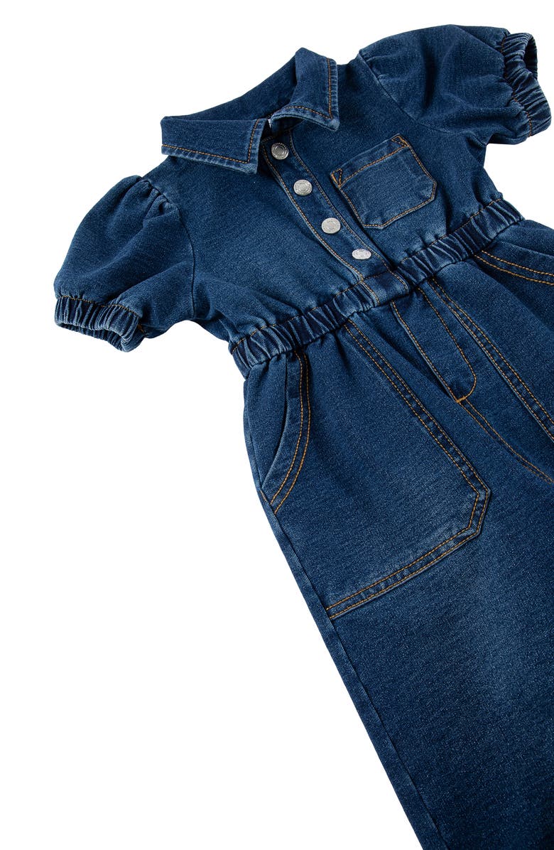 Habitual Kids Puff Sleeve Indigo Knit Jumpsuit, Alternate, color,