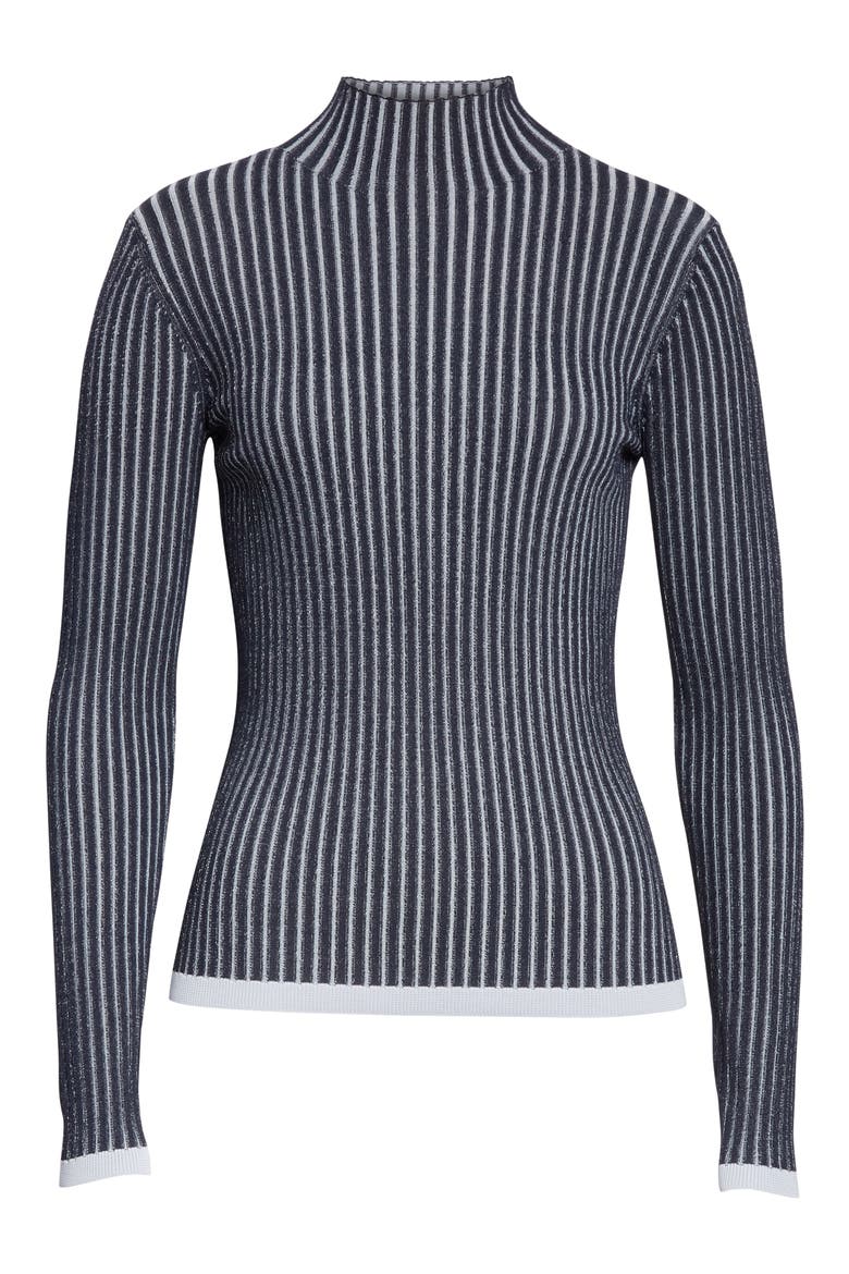 Stripe Ribbed Mock Neck Sweater, Alternate, color, NAVY ICELANDIC STRIPE
