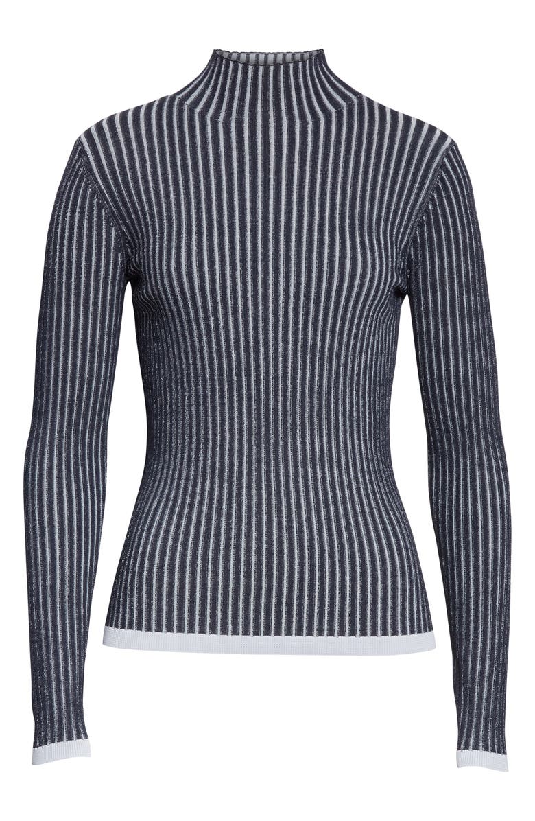 Lewit Stripe Ribbed Mock Neck Sweater, Alternate, color,