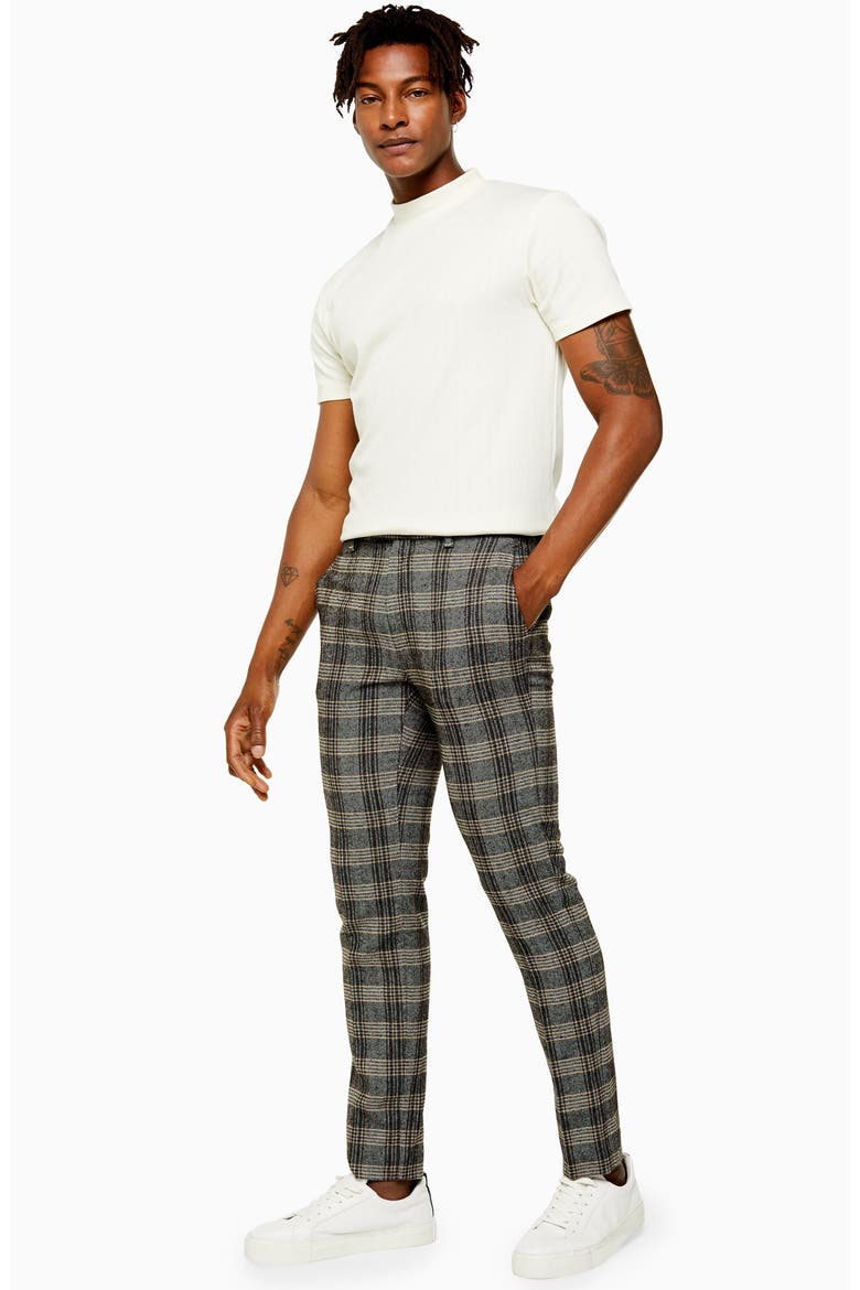 Juice Skinny Fit Plaid Herringbone Pants, Alternate, color, GREY MULTI