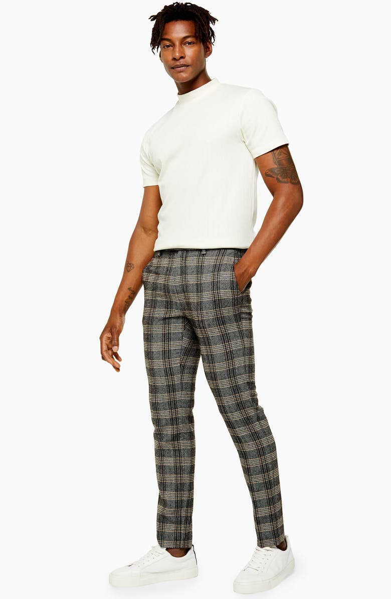 Topman Juice Skinny Fit Plaid Herringbone Pants, Alternate, color,