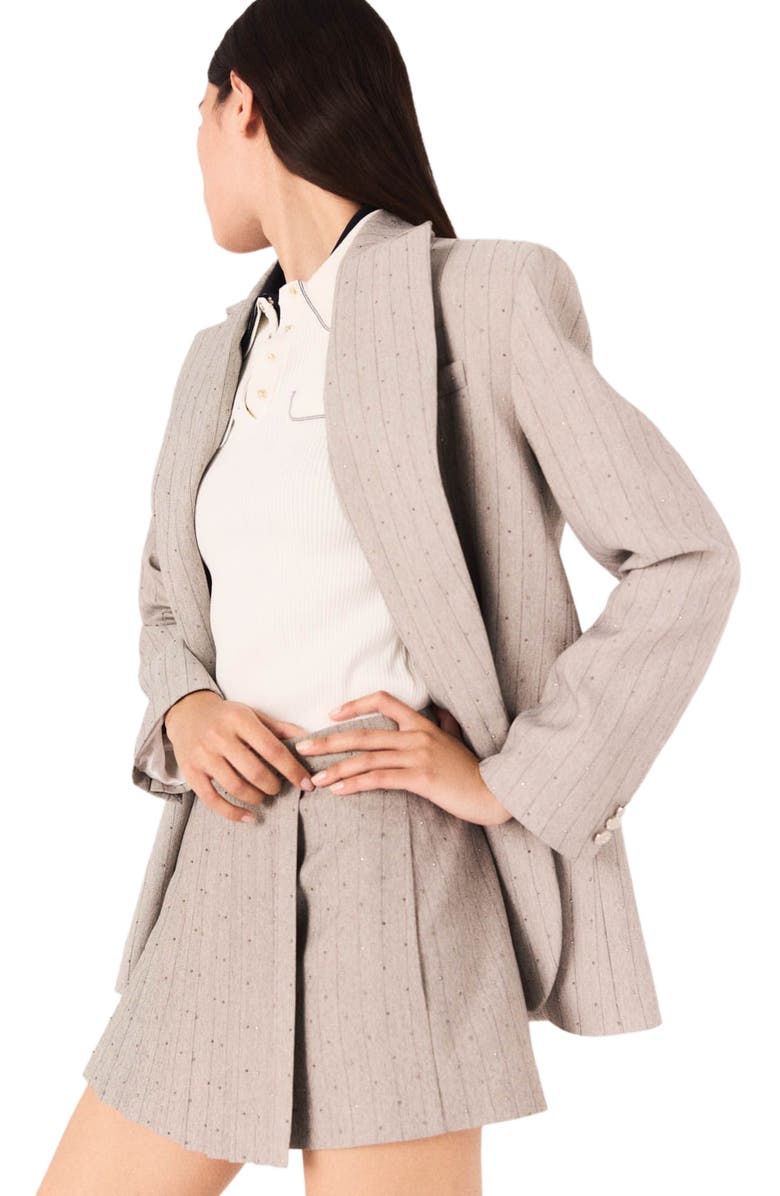 maje Rhinestone striped suit blazer, Alternate, color, Light Grey