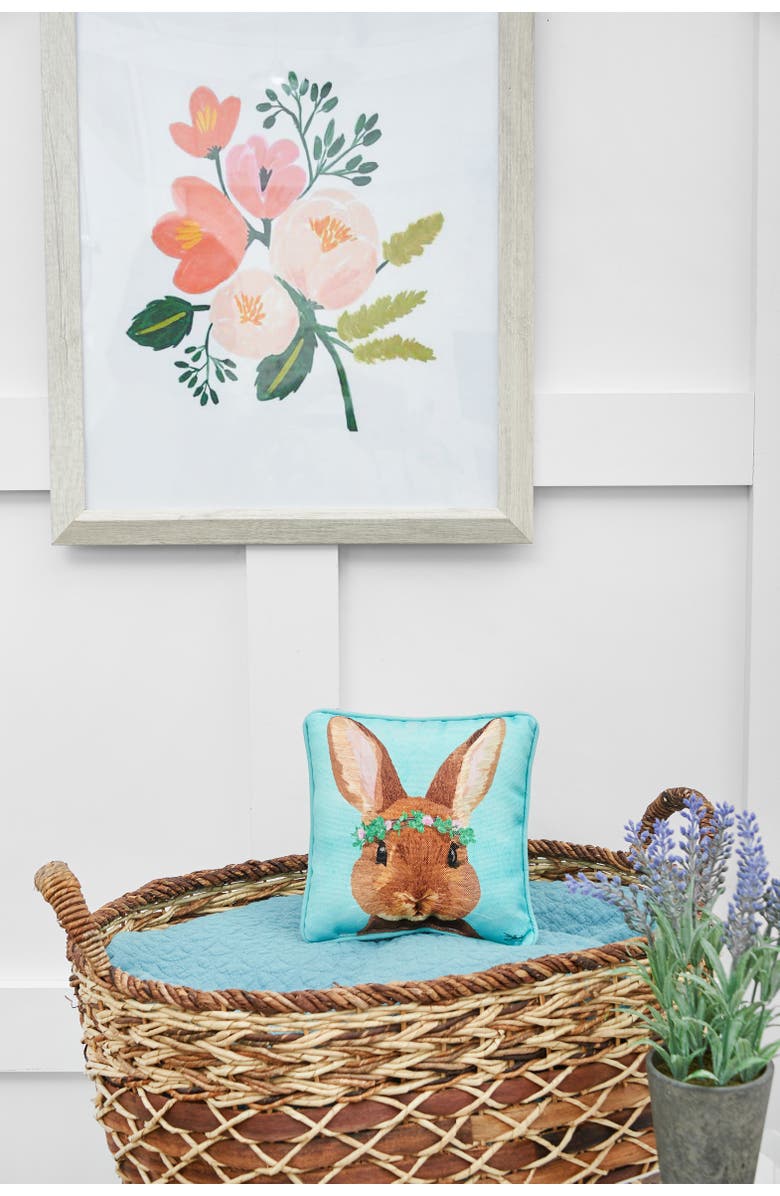 C&F Home Clover Crown Wreath Easter Bunny Cotton Blend Mini Accent Pillow 8" x 8", Alternate, color,