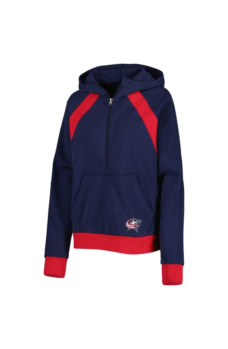 STARTER Women's Starter Navy Columbus Blue Jackets Wishbone Half-Zip Hoodie, Alternate, color, Navy