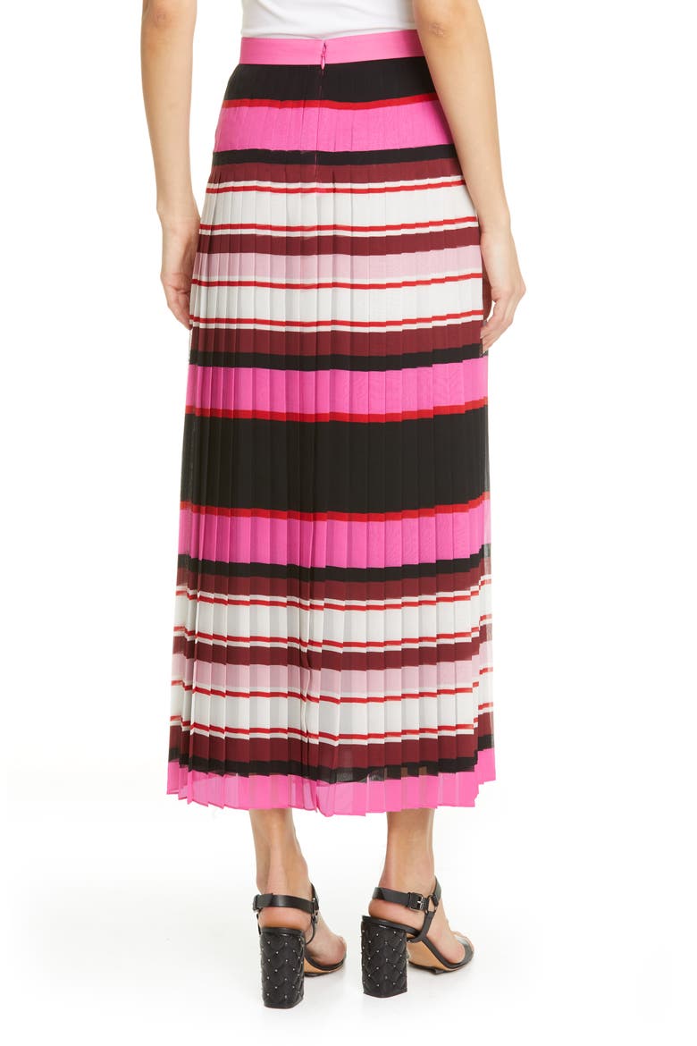 Stripe Pleat Silk Georgette Midi Skirt, Alternate, color, ROSE/ MULTICOLOR