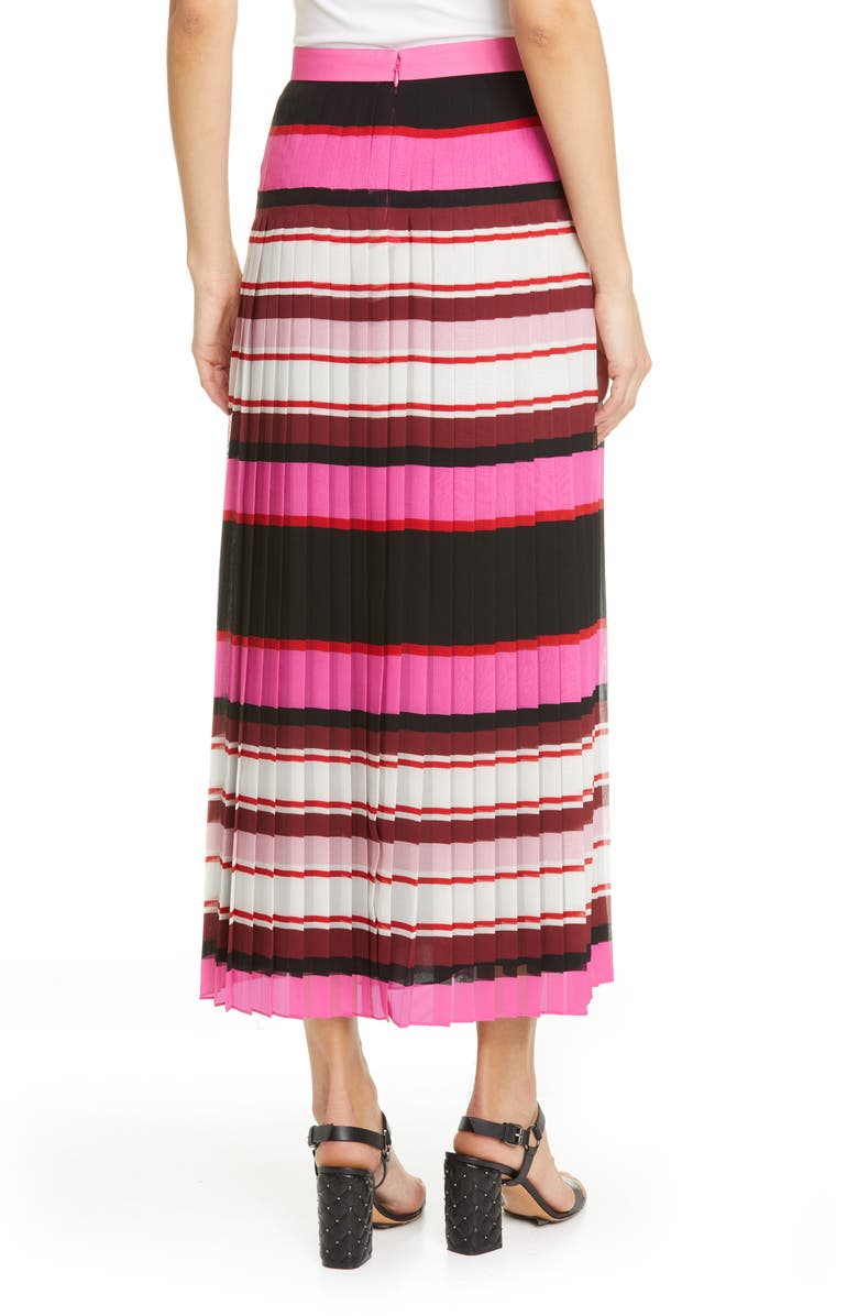 Valentino Stripe Pleat Silk Georgette Midi Skirt, Alternate, color,