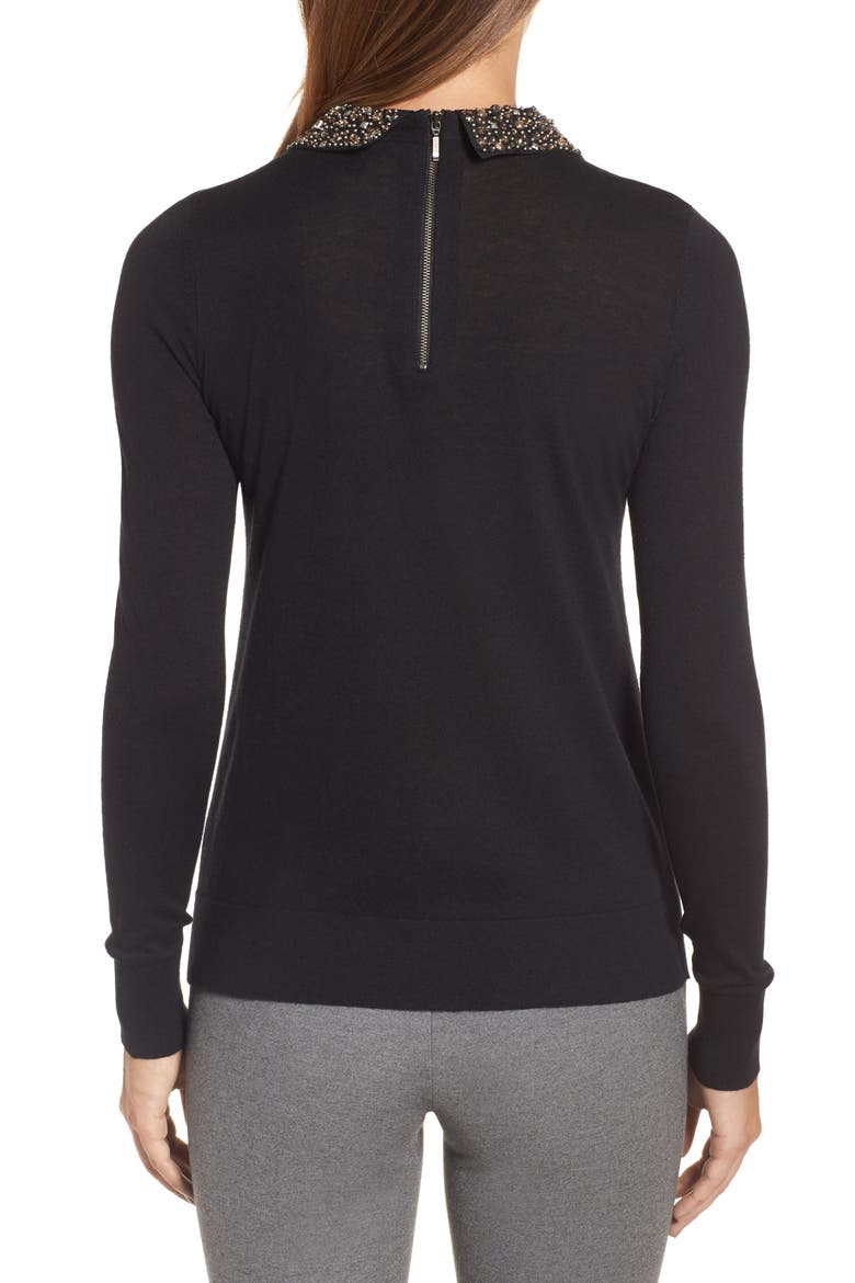 Embellished Collar Sweater, Alternate, color, BLACK