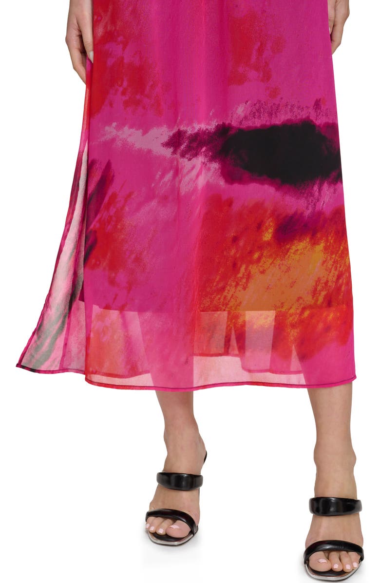 DKNY Abstract Print Chiffon Maxi Dress, Alternate, color, Shocking Pink Multi
