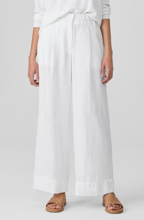 Pleated High Waist Organic Linen Wide Leg Pants (Petite)