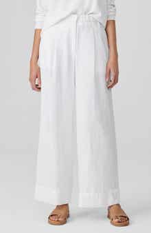 Eileen Fisher Pleated High Waist Organic Linen Wide Leg Pants