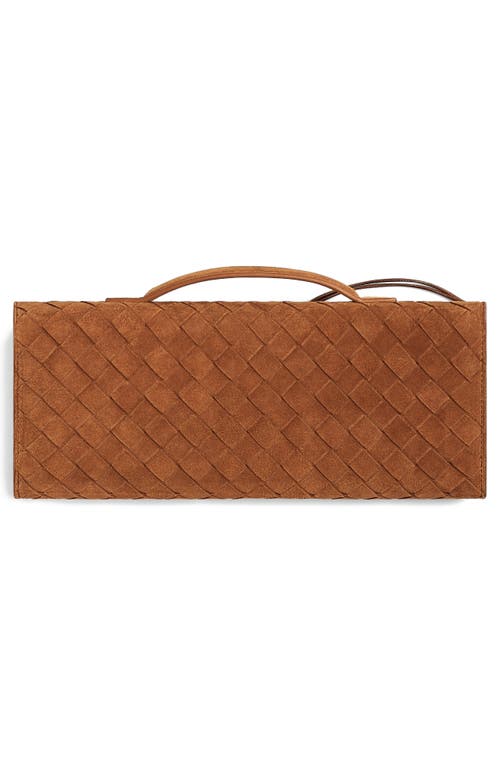 Bottega Veneta Long Andiamo Intrecciato Suede Clutch In Brown