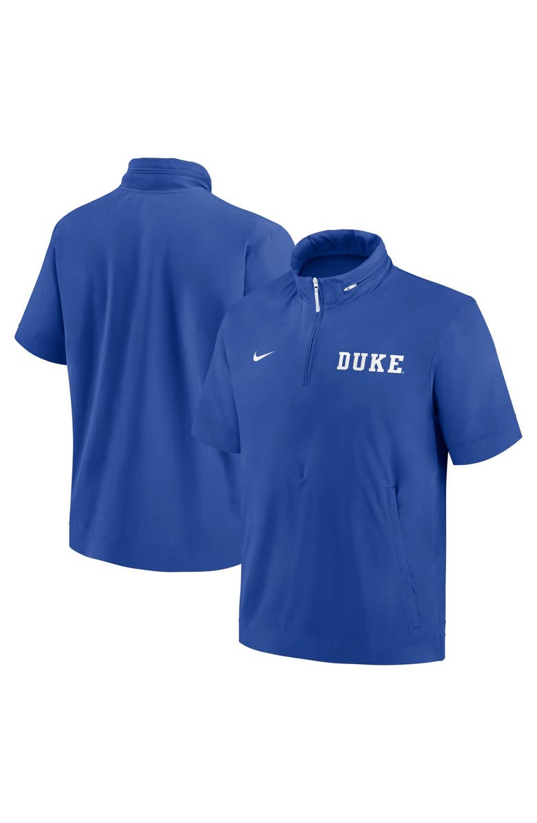 Nike Men's Nike Royal Duke Blue Devils 2024 Sideline Coach Short Sleeve Half-Zip Hoodie Jacket, Main, color, Royal