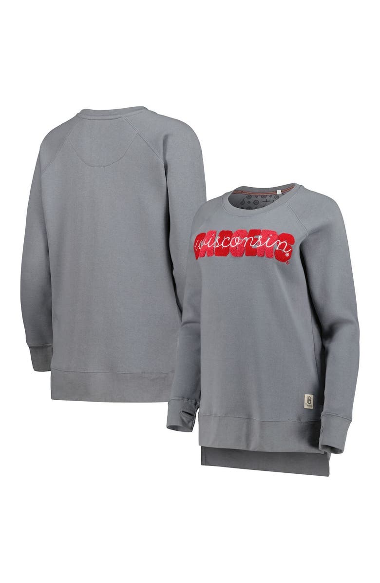 PRESSBOX Women's Pressbox Gray Wisconsin Badgers Pinehurst Chenille Raglan Pullover Sweatshirt, Main, color, 