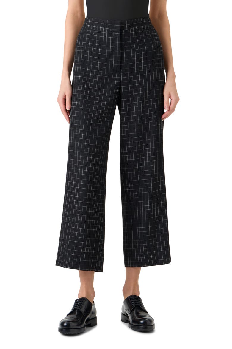 Broken Check Twill Crop Pants, Main, color, BLACK-CREAM