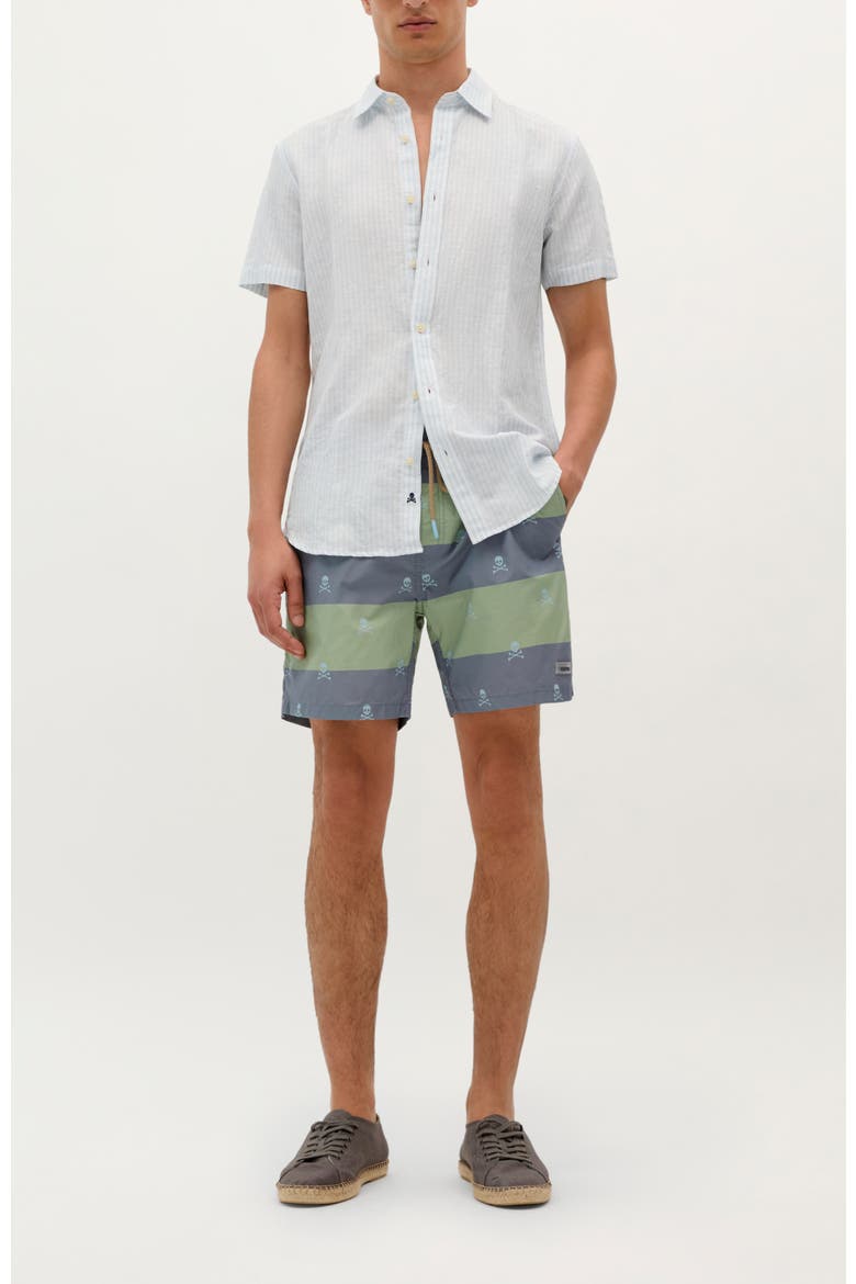 Skull Stripes Swimsuit, Alternate, color, Greyish Blue