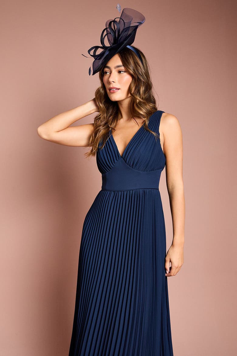 Plunge Neck Maxi Dress, Alternate, color, Navy