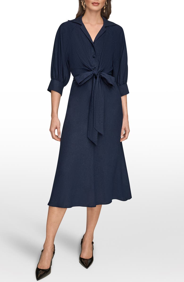 Donna Karan New York Linen Blend Midi Shirtdress, Main, color, Nightfall