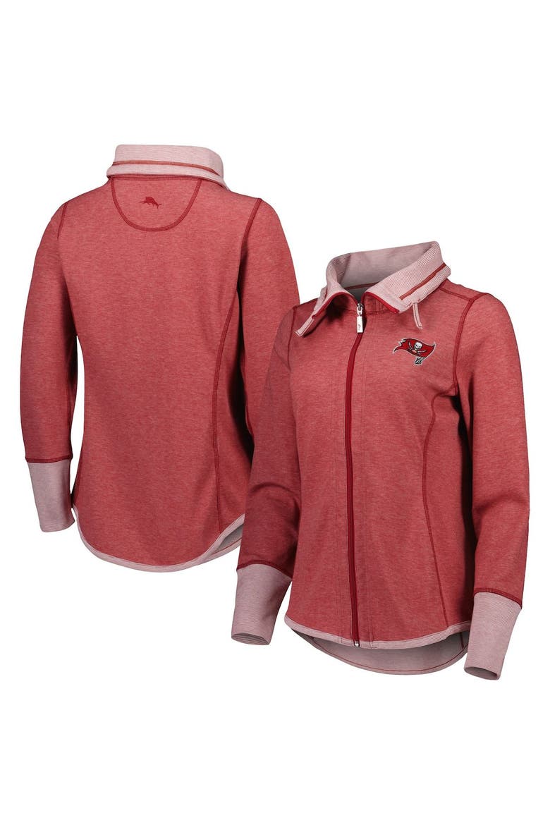 Women's Tommy Bahama Heathered Red Tampa Bay Buccaneers Sport Sun Fade Full-Zip Sweatshirt, Main, color, Heather Red