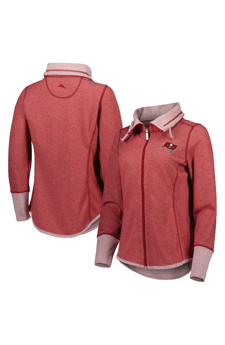 Tommy Bahama Women's Tommy Bahama Heathered Red Tampa Bay Buccaneers Sport Sun Fade Full-Zip Sweatshirt, Main, color, Heather Red