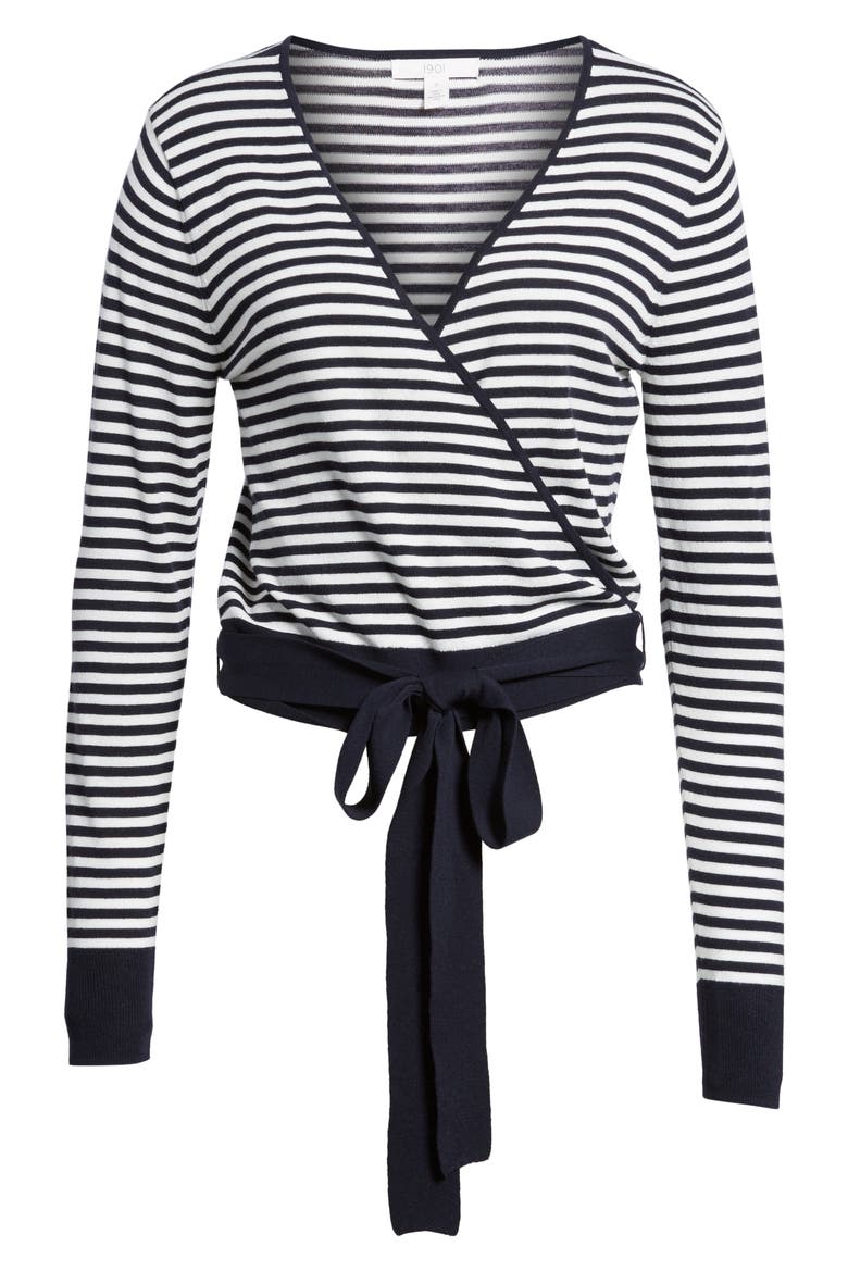 Wrap Sweater, Alternate, color, NAVY- WHITE EVEN STRIPE