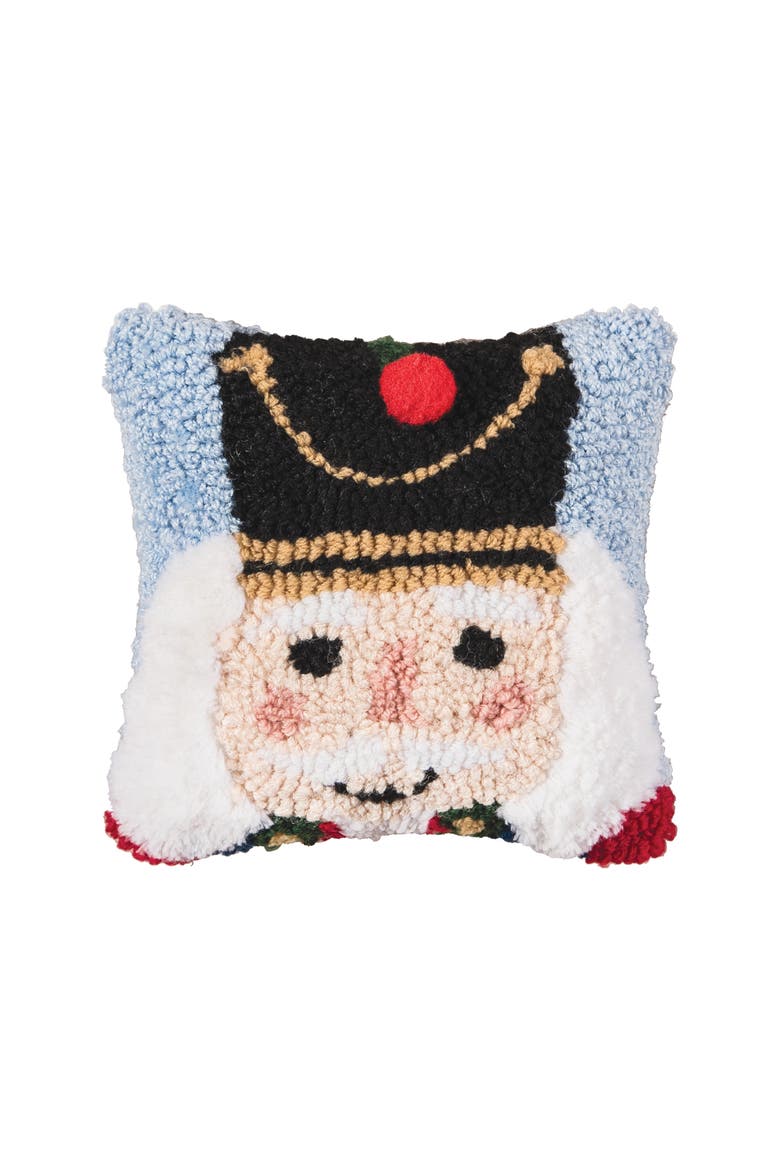 Nutcracker Hooked Mini Christmas Accent Pillow, 8" x 8", Main, color, Blue