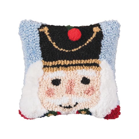 Nutcracker Hooked Small/Petite Christmas Accent Pillow, 8" x 8"