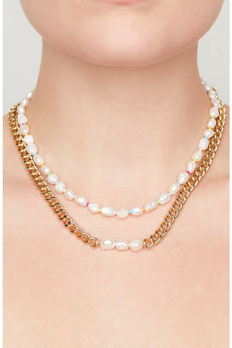 Lucille Freshwater Pearl Curb Chain Necklace, Alternate, color, GOLD