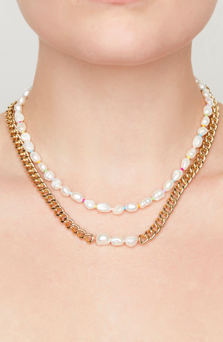 Petit Moments Lucille Freshwater Pearl Curb Chain Necklace, Alternate, color,
