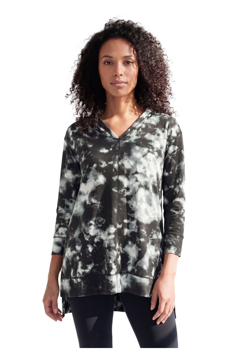 French Terry Tunic Hoodie, Main, color, BLACK ACID TIE DYE