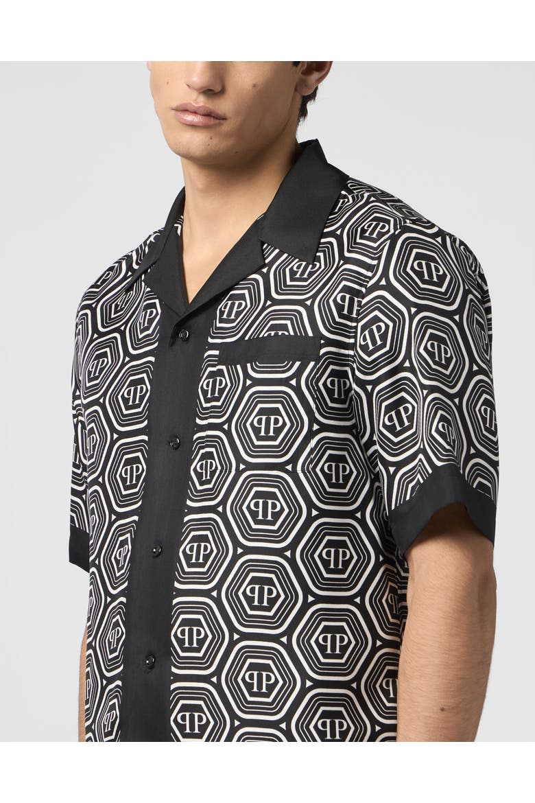 Silk Bowling Shirt Monogram 70'S Men, Alternate, color, black