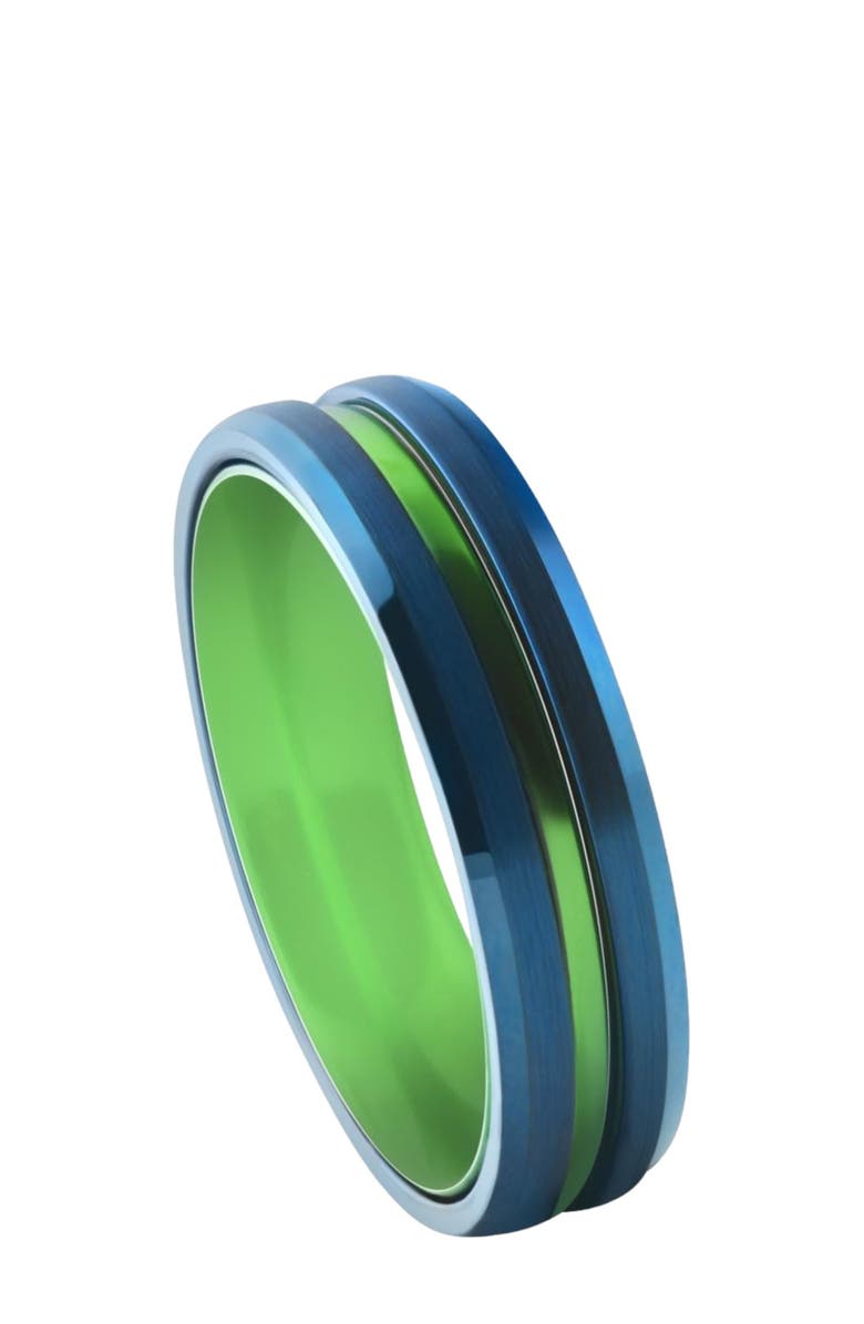 Bliss Diamond Men's Brushed Blue Tungsten Green Aluminum Ring 6mm Wedding Band, Alternate, color,
