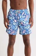 Vintage Summer Crabs & Fish Print Swim Trunks