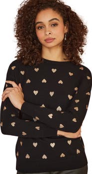 Yumi Foil Heart Print Relaxed Fit Sweater