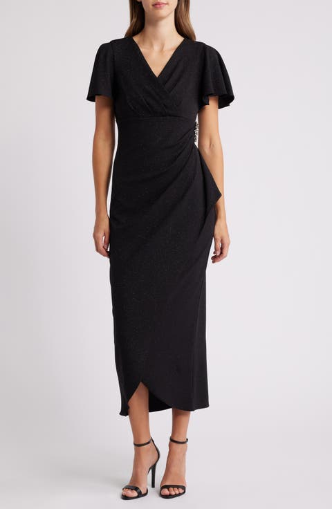 Glitter Flutter Sleeve Gown