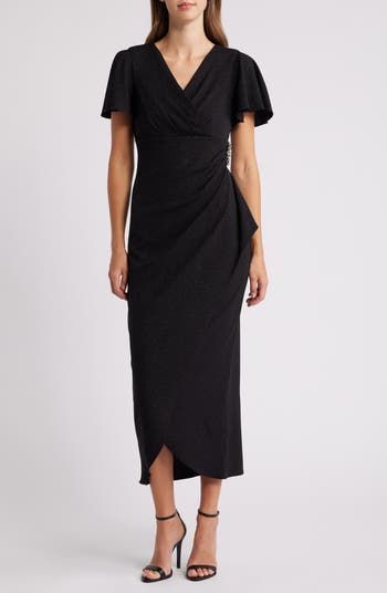 Flutter Sleeves Long Gown with Slit Stormy