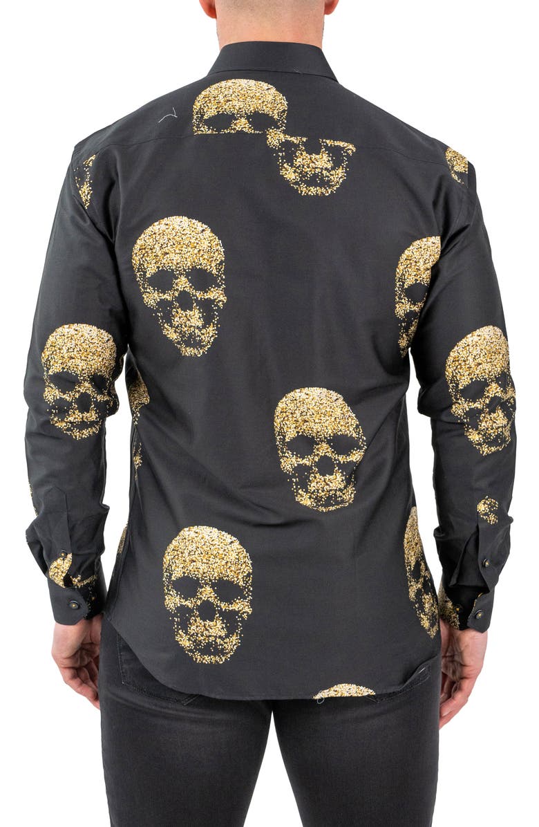 Maceoo Fibonacci Goldenskull Black Contemporary Fit Button-Up Shirt, Alternate, color, Black