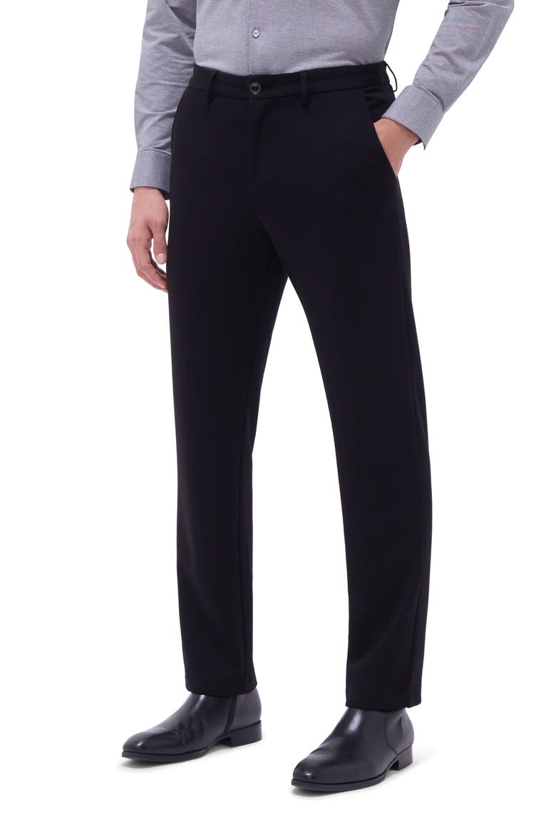 Slim Tailored Fit Flat Front Soft Touch Knit Dress Pants, Main, color, BLACK