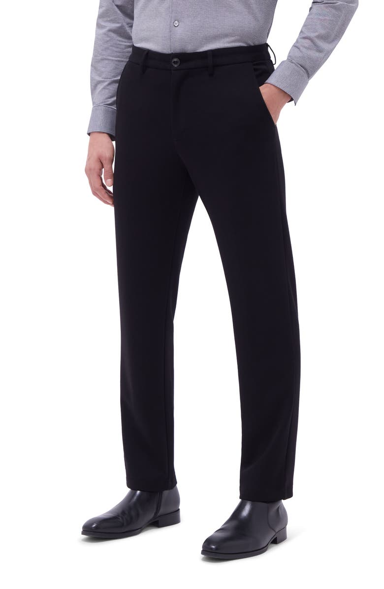 Bugatchi Slim Tailored Fit Flat Front Soft Touch Knit Dress Pants, Main, color, Black