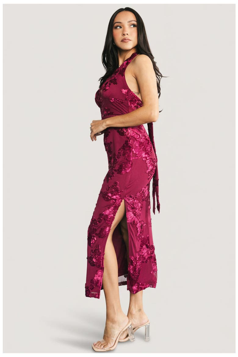 Lacey Halter Midi Dress, Alternate, color, Berry Floral