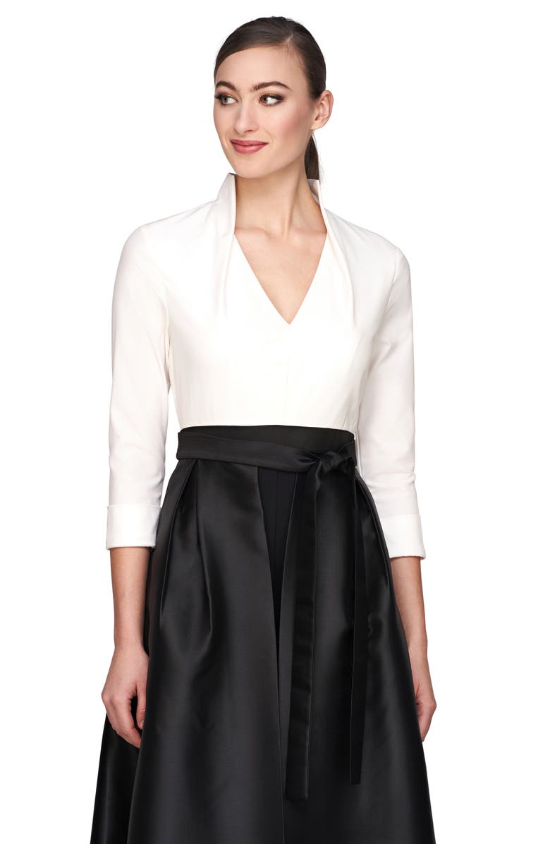 Kay Unger Sharon Tie Belt Three-Quarter Sleeve Satin Maxi Jumpsuit, Alternate, color, 