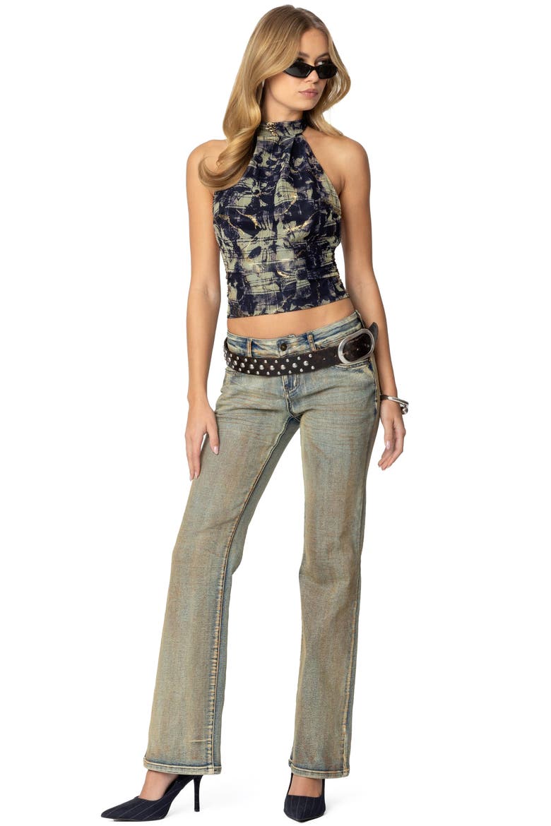 Paz Printed Metallic Mesh Crop Top, Alternate, color, NAVY