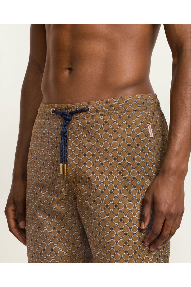 Bulldog Drawcord Printed Tessoro Swim Shorts, Alternate, color, Bronze
