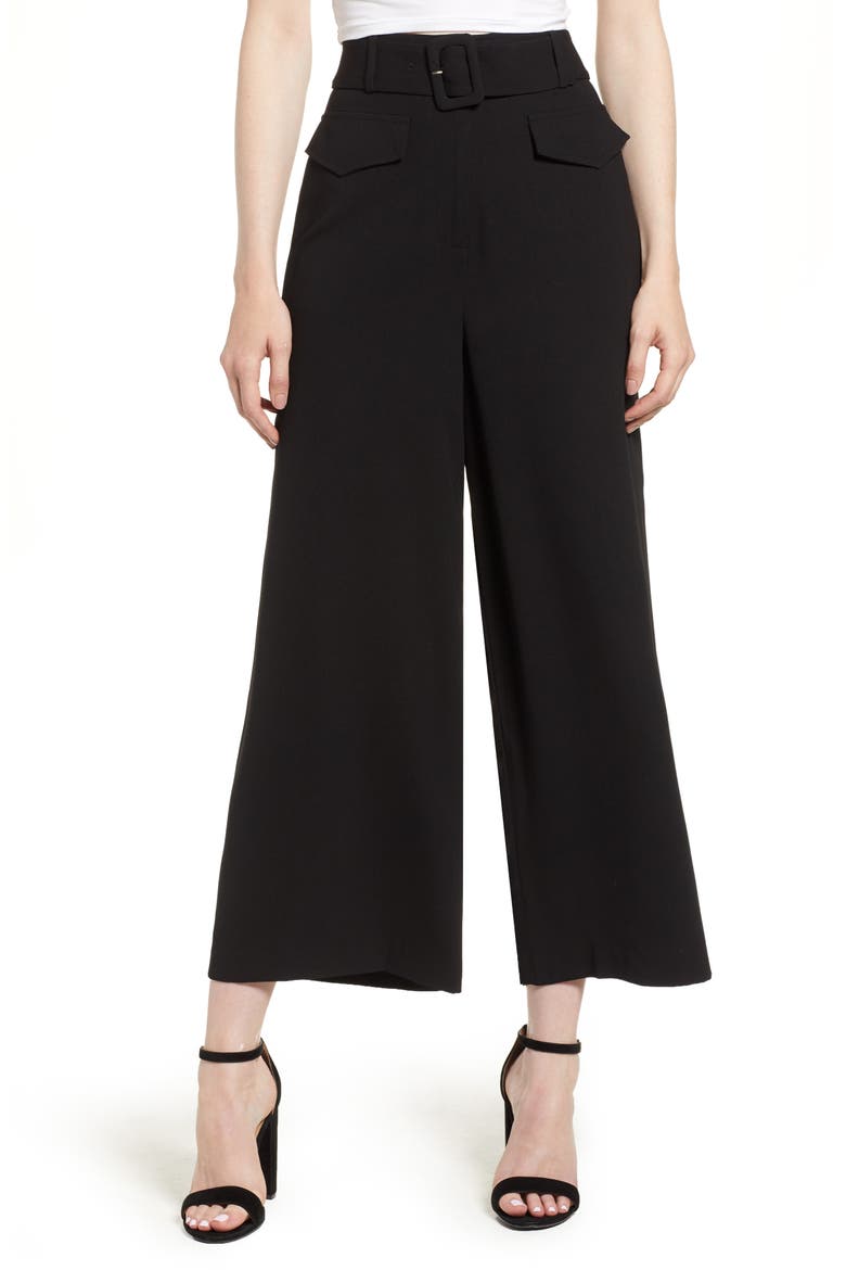 Wide Leg Ankle Pants, Main, color, BLACK