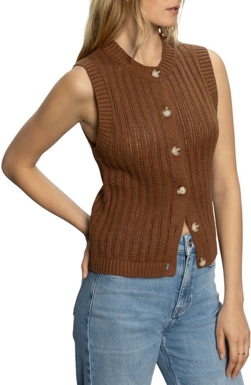 Sanctuary Pointelle Stitch Cotton Button-up Sweater Vest In Sepia